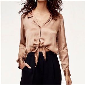 Wilfred silky tie front blouse tan